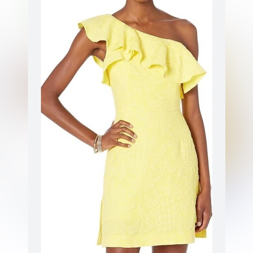 One-Shoulder Yellow Ruffle Romper - Picture 2 of 15